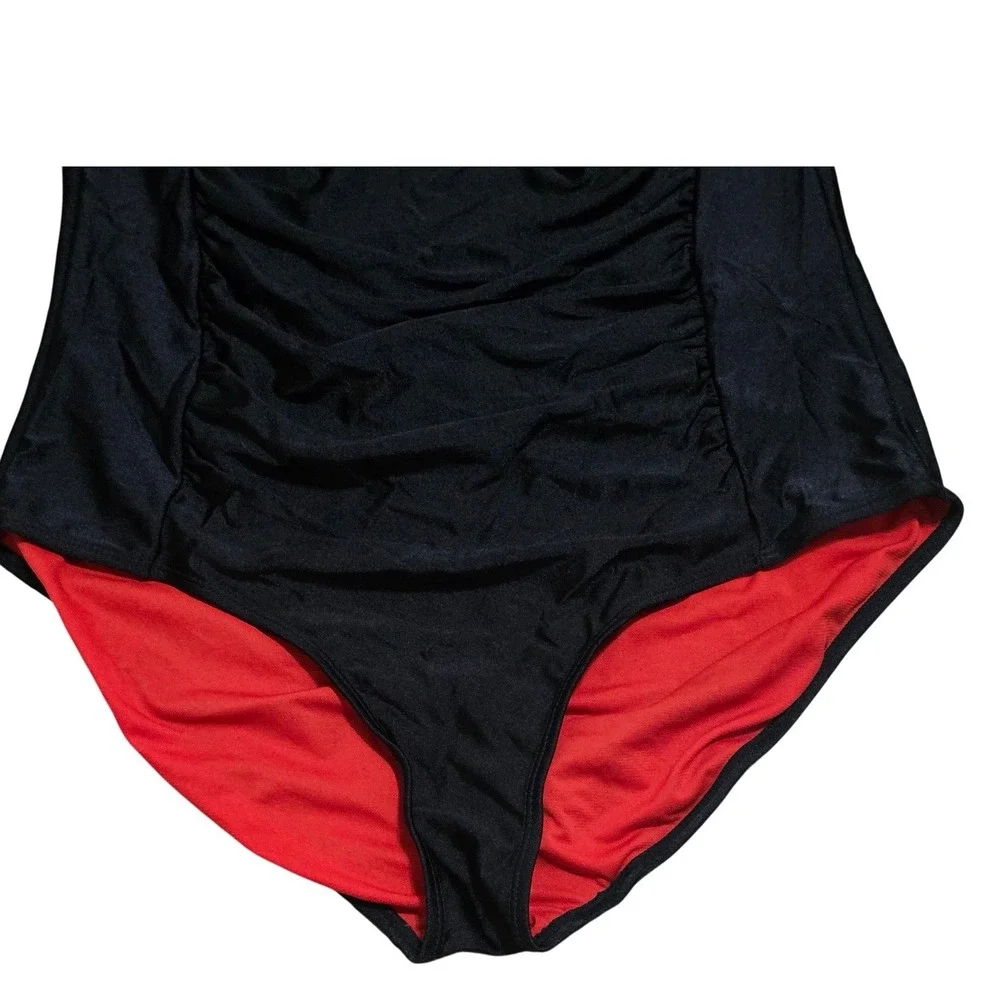 Marilyn Monroe bathing‎ suit black red underline high thigh halter necktie 1X